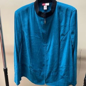 20W NWT Beautiful Sea Blue Suede Like Blazer w/ Black Collar & Zipper Closure